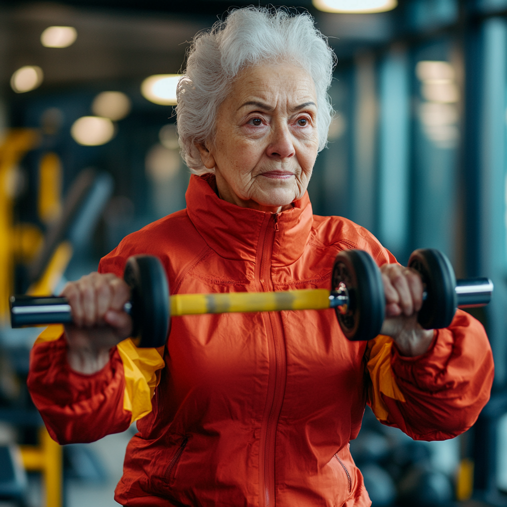 Атлетична жінка виконує функціональні вправи з гантелями у сучасному спортзалі